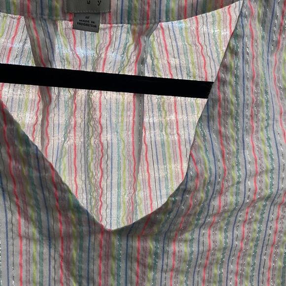 A New Day White and Colorful Striped Semi Sheer Blouse Bell Sleeve - Picture 4 of 8